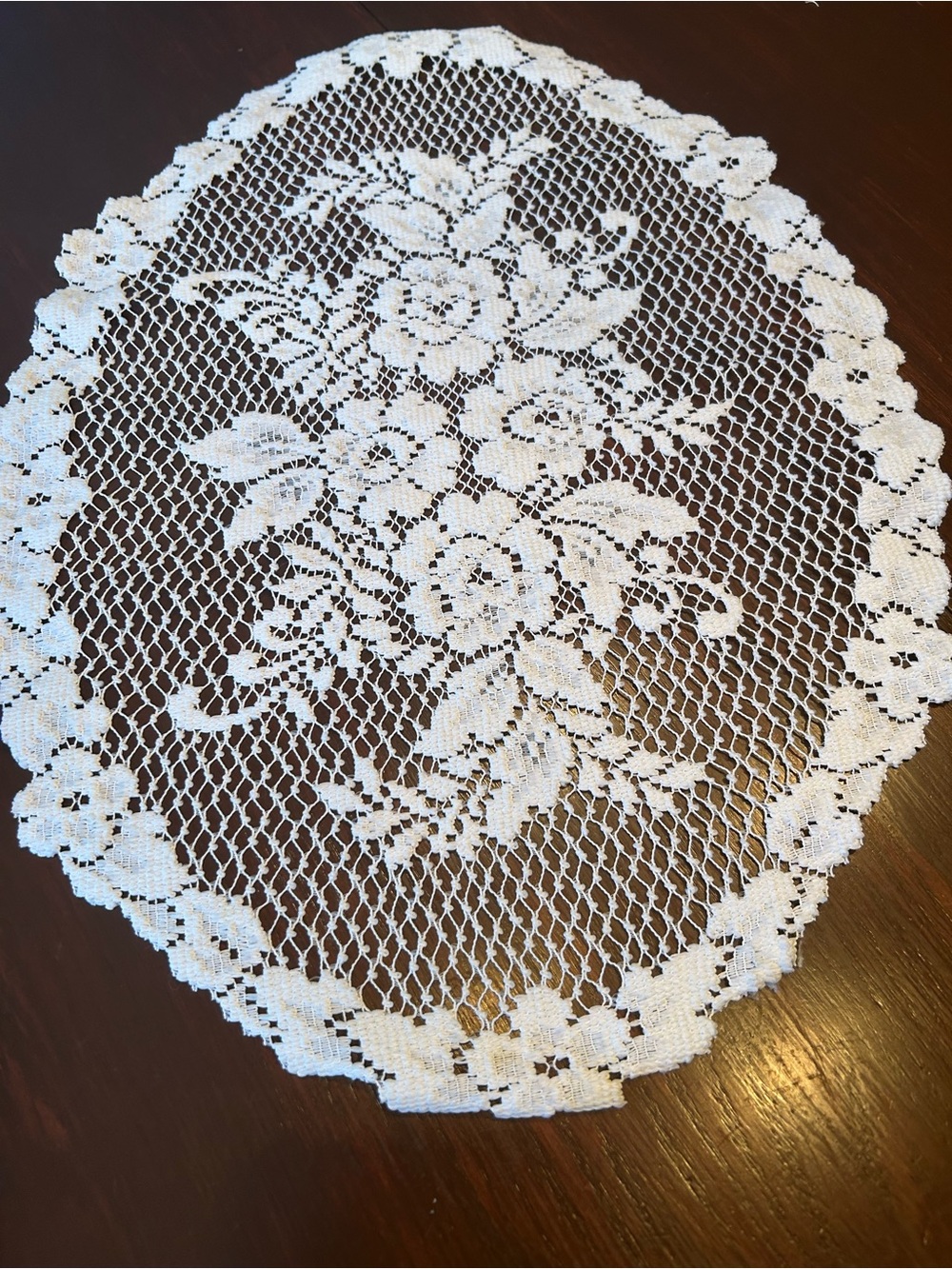 White Floral Crochet Lace Table Doily - Home Dining 18 1/2 by 14in